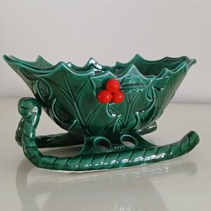 Lefton HOLLY BERRY Sleigh Candy Dish Planter Holiday Decor Vintage Japan